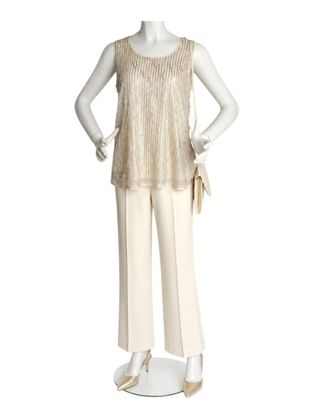 Cotton Bleu Cream Sequin Small Tassel Tank | Luxe Metallic Dressy Top NWT